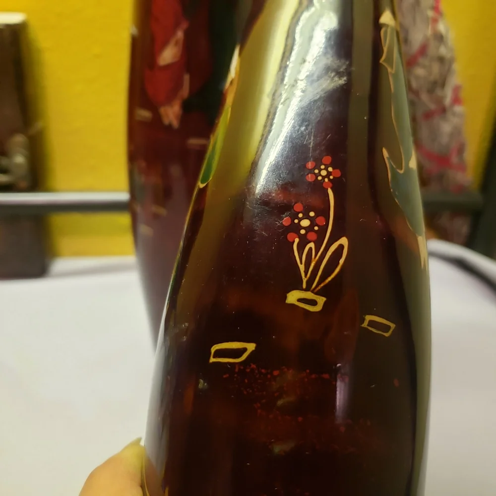 HOST PICK 😊 2 Vtg Oriental Asian Handpainted Bamboo Vases